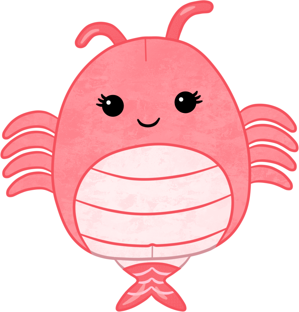 a shrimp Squishmallow plushie