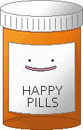 a prescription pill bottle with Ditto (the Pokémon) eyes