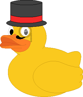 a classic rubber ducky with a top hat and moustache