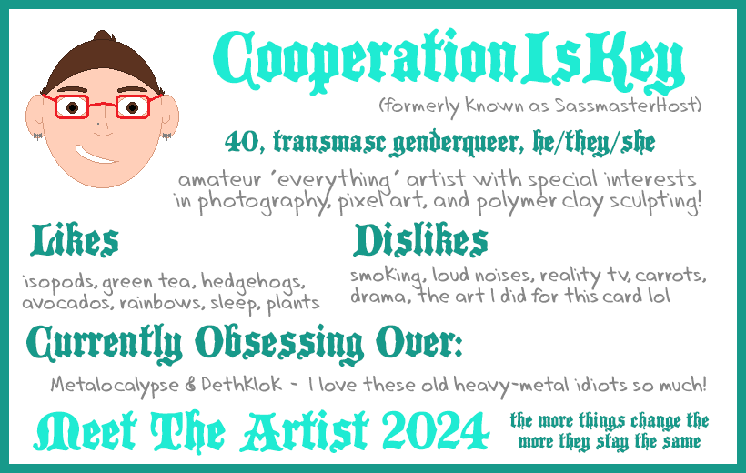 artist card for 2024, featuring a pixel rendition of the artist's face