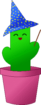 a small cactus with a wizard hat and wand