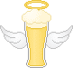 a pilsner glass of beer, with wings and a halo