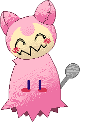 a skitty mimikyu with a spoon for a tail
