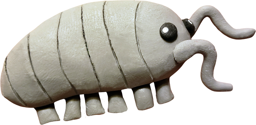 a gray, clay isopod sculpt that is really only superficially accurate