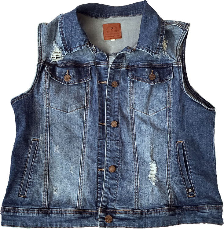 a distressed denim vest