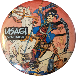 The character Inazuma from Usagi Yojimbo, fighting on horseback
