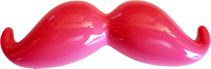 A pink plastic mustache-shaped lip gloss container