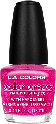 a bottle of neon pink nail polish with a holo shimmer