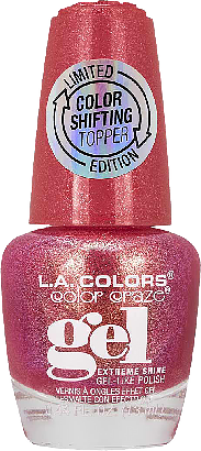a bottle of neon pink nail polish with a holo shimmer