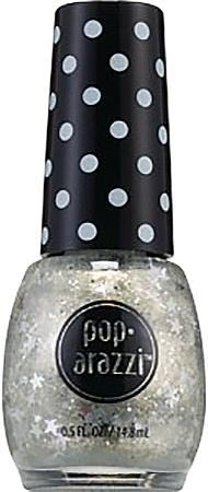 a bottle of silver glitter polish with silver star confetti