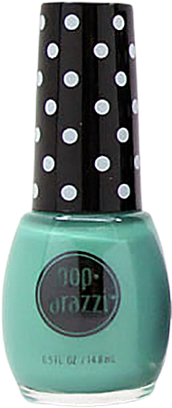 a bottle of a shimmery tealish/seafoam-green nail polish