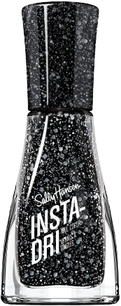 a bottle of black nail polish with silver glitter