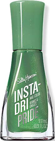 a bottle of shimmery metallic green nail polish