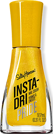 a bottle of shimmery metallic yellow nail polish