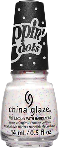 a bottle of white jelly nail polish with chunky glitter in bright neon hues