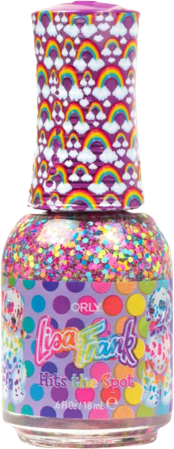 a bottle of clear nail polish with chunky glitter in multiple neon hues