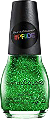 a bottle of brilliant green glitter nail polish