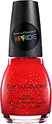 a bottle of brilliant red glitter nail polish