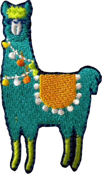 A blue and lime-green festive llama patch