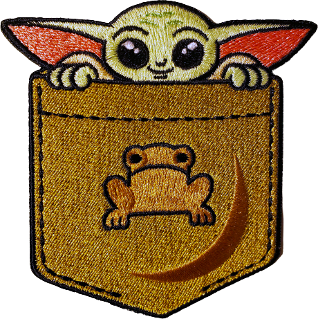 The Child/Grogu from Star Wars, peeking out of a clothes pocket