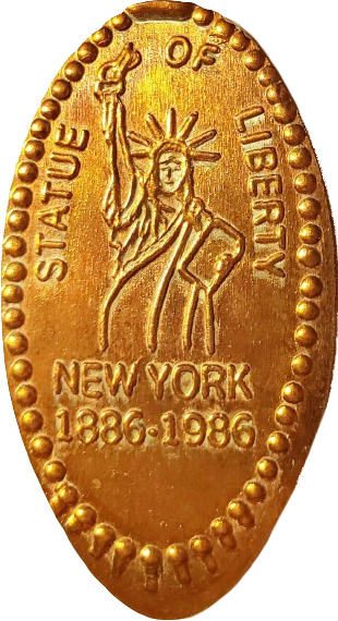 a smashed penny featuring the Statue of Liberty in New York City