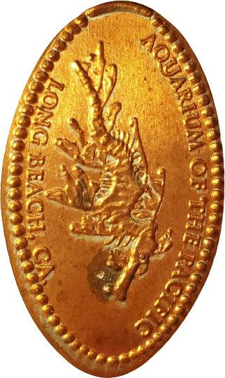 a smashed penny from the Aquarium of the Pacific, featuring a sea dragon