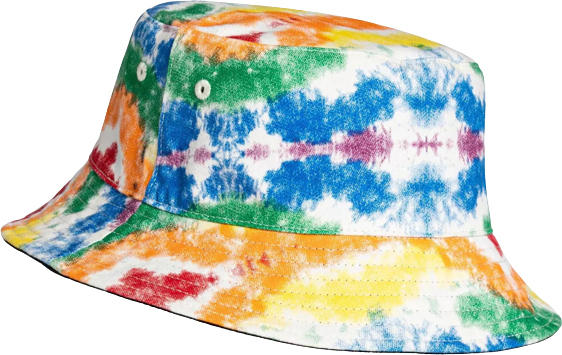 a rainbow 'tiedye' bucket hat