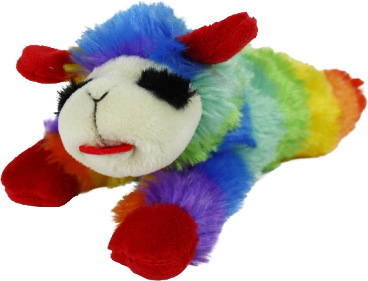 a small rainbow Lambchop plush