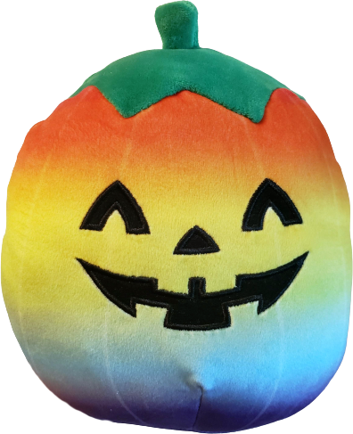 a rainbow jack-o-lantern Squishmallow plush