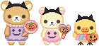 two pixel teddy bears and a pixel ducky dressed up for trick or treating!