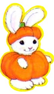 a cute sticker of a bunny dressed as a pumpkin