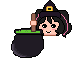a 'kao ani' style emote featuring the artists's character Yuki in a witch hat, stirring a cauldron