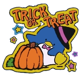 a cute sticker of a penguin and pumpkin