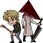 pixel-art animations of the James and Pyramind Head from Silent Hill 2