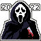 a bouncing pixel bust of the killer from Scream