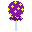a wrapped sucker in purple with polka dots