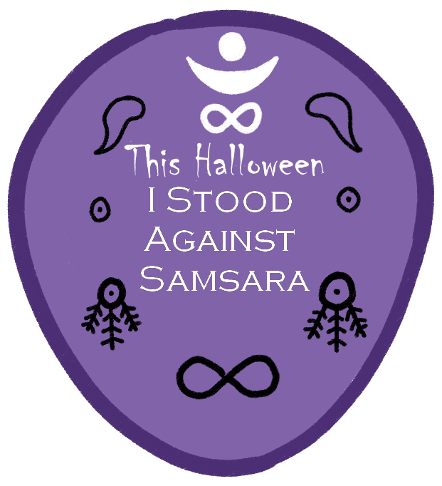 a purple badge stating 'This Halloween I Stood Against Samsara'