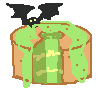 a green cake with a bat on top