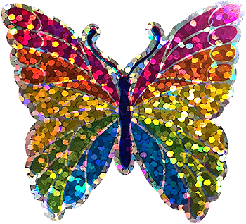 a sparkly rainbow butterfly sticker