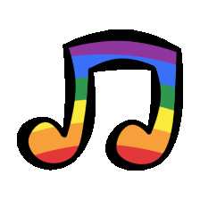 a bold music note in rainbow stripes, growing and shrinking in a pulsing motion