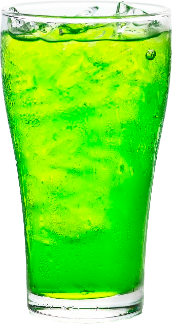 a vibrantly colored soda in a glass