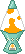 a tiny pixel art rendering of a teal lava lamp with orange globules moving inside, powered by a tealight instead of electricity