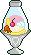a silver lava lamp shaped to resemble an ice cream bowl, with a banana split and floating cherry inside