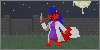 an anthropomorphic red fox with blue hair and wearing a labcoat dances beneath a full moon