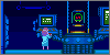 a dark, futuristic laboratory full of blinking monitors and in the center, an alien Metroid hatchling can be seen in a tube