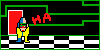 a flashy room with the character Dr. Crygor from the Warioware games, laughing