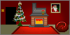 a mostly red room, featuring a fireplace and christmas tree