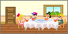 Ness & Friends from Earthbound sitting around a dining table, eating