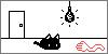 a plain white room with a lightbulb, black cat, and a wriggling, disembodied hand and arm