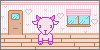 A very cute room with a purply-pink goat sitting in the center